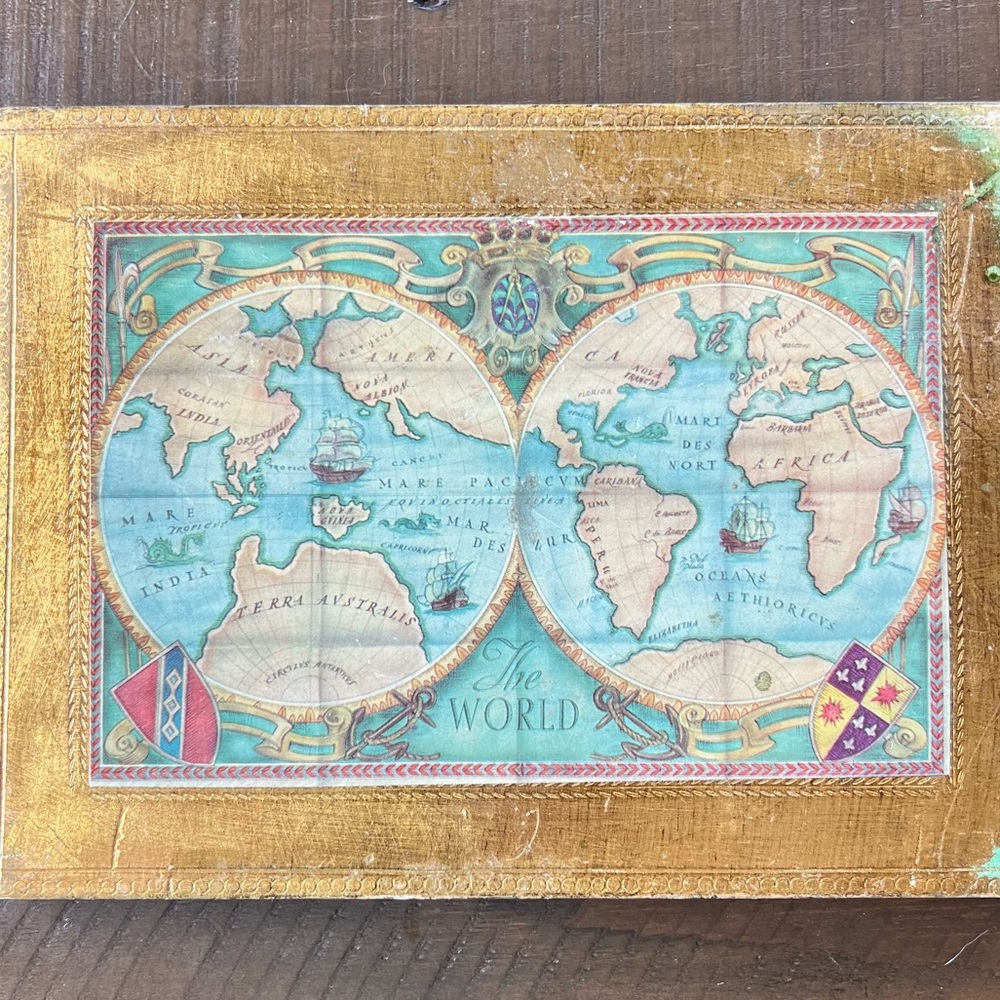 Old World Map WallArt Dark Academia Nautical Explorer Decor Vintage Style Plaque